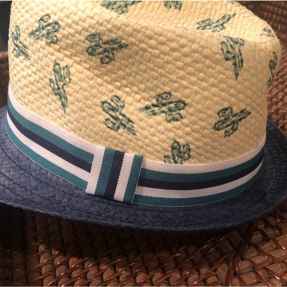 Toddler Cream and Blue Fedora Hat with Tropical Pattern - Picture 6 of 8